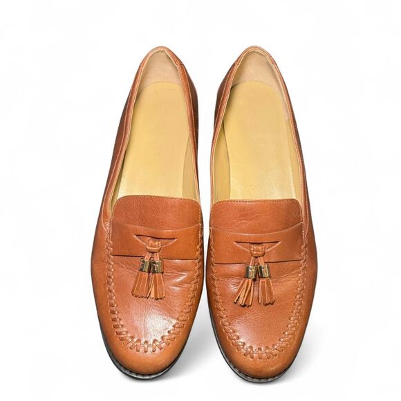 Talbots Leather Tassel Loafers Women’s 11 M Cognac Brown Slip-On Moc Toe - Picture 1 of 7